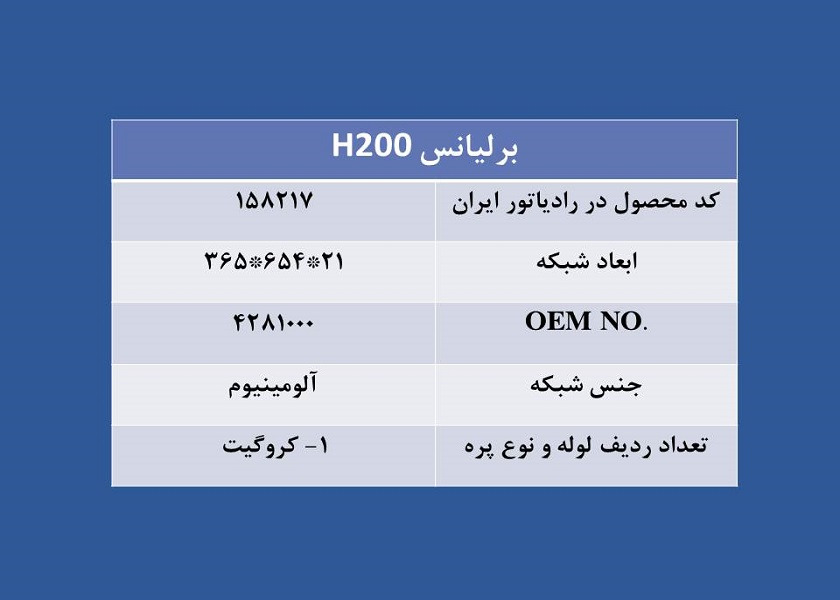 تصویر  رادیاتور برلیانس H200