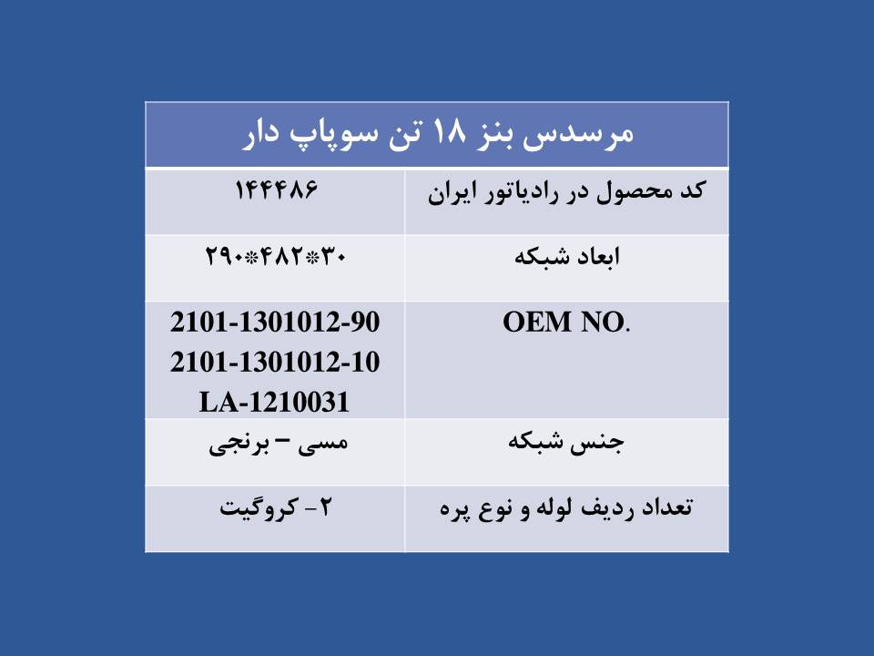 تصویر  رادیاتور مرسدس بنز 18 تن سوپاپ دار