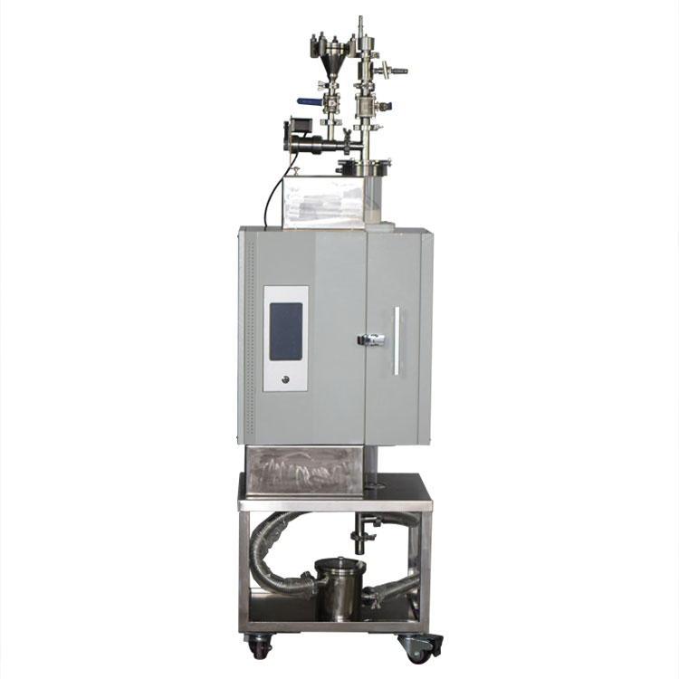 Picture of Ultrasonic Spray Pyrolysis System within 4" Vertical Tube Furnace with Spray Nozzle and Volumetric Solid Powder Feeder