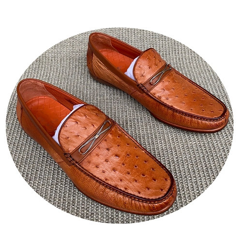 Picture of Genuine Full Shoes Ostrich Leather Cowhide Sole Hand-Sewn Slip-On Casual Men's Shoes Special Offer