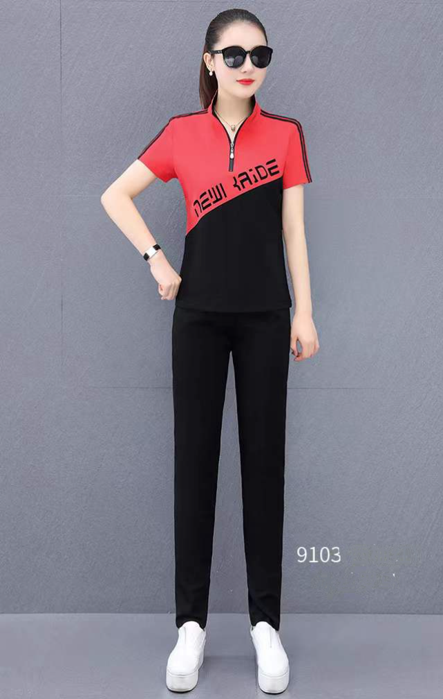 Picture of Monisa sports leisure colorful mixed suit with short sleeves and long trousers