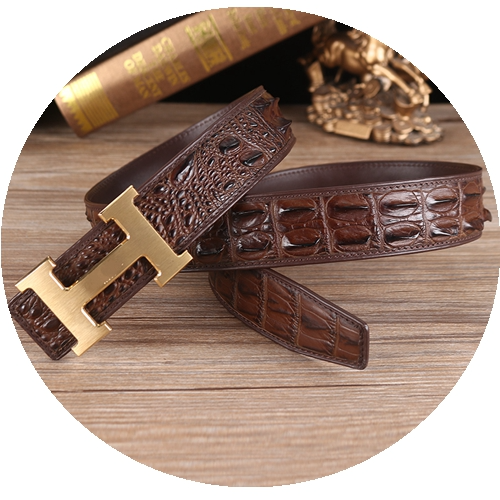 Picture of Belt Men And Women Crocodile Pattern H Letter Gold And Silver Buckle Double Sided Leather Belt