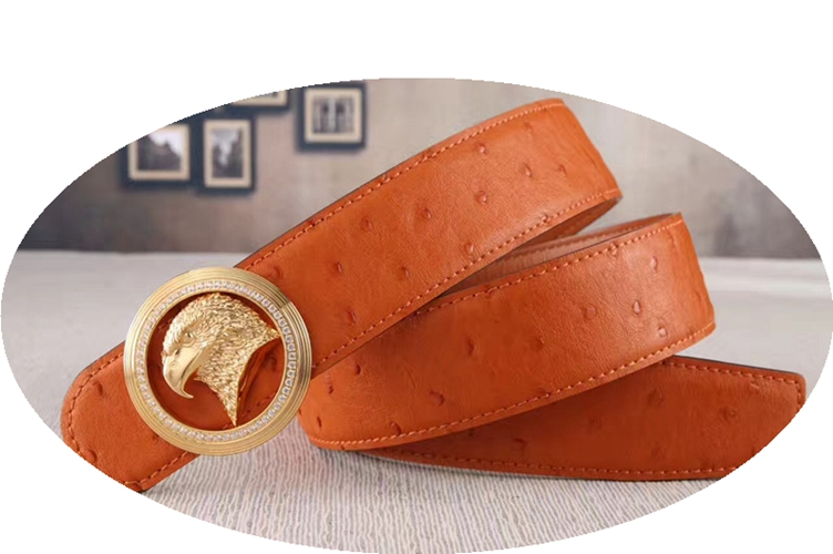 Picture of Eagle Head Belt Male Ostrich Grain Cowhide Leather Belt With Diamond Eagle Head Stainless Steel Buckle