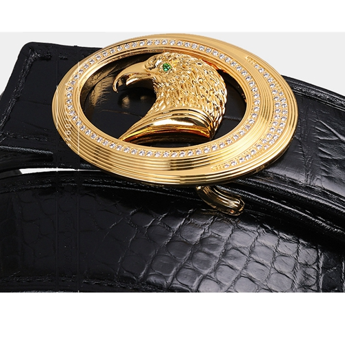 Picture of New Eagle Head Men's Belt Steel Buckle Gold Plated 18K Diamond Buckle Real Crocodile Belly Belt