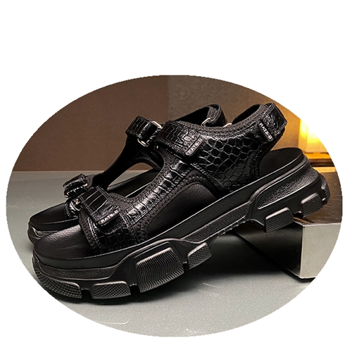 Picture of High-Grade Crocodile Leather Private Custom Sandals Summer Open Toe Leather Cool Velcro Men's Sandals Rubber Non-Slip Leather Shoes Men