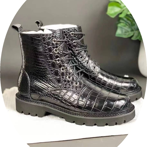 Picture of Thailand Crocodile Leather Men's Boots High-End Fashion Casual Martin Boots Lace Up Round Toe Leather High Boots