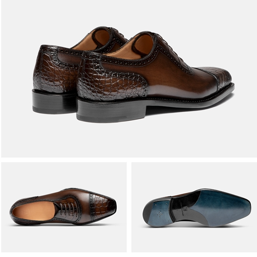 Picture of Three-Joint Men's Leather Shoes Business Leather High-End Men's Shoes British Style Brown Brogue Oxford Shoes Crocodile Square Head