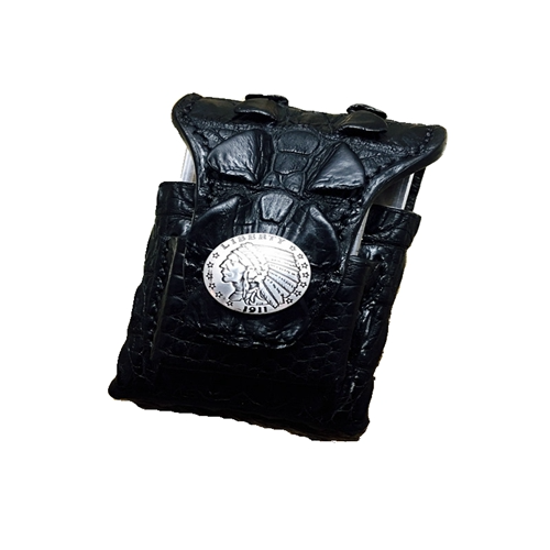 Picture of Handmade Leather Goods Black Crocodile With Bone Coccyx Men's Personality Soft Pack Cigarette Case Protective Case Portable Waist Hanging Cigarette Pack
