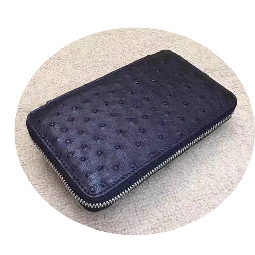 Picture of Handmade Leather Goods Ostrich Leather Zipper Mobile Phone Clutch Leather Long Wallet Customization