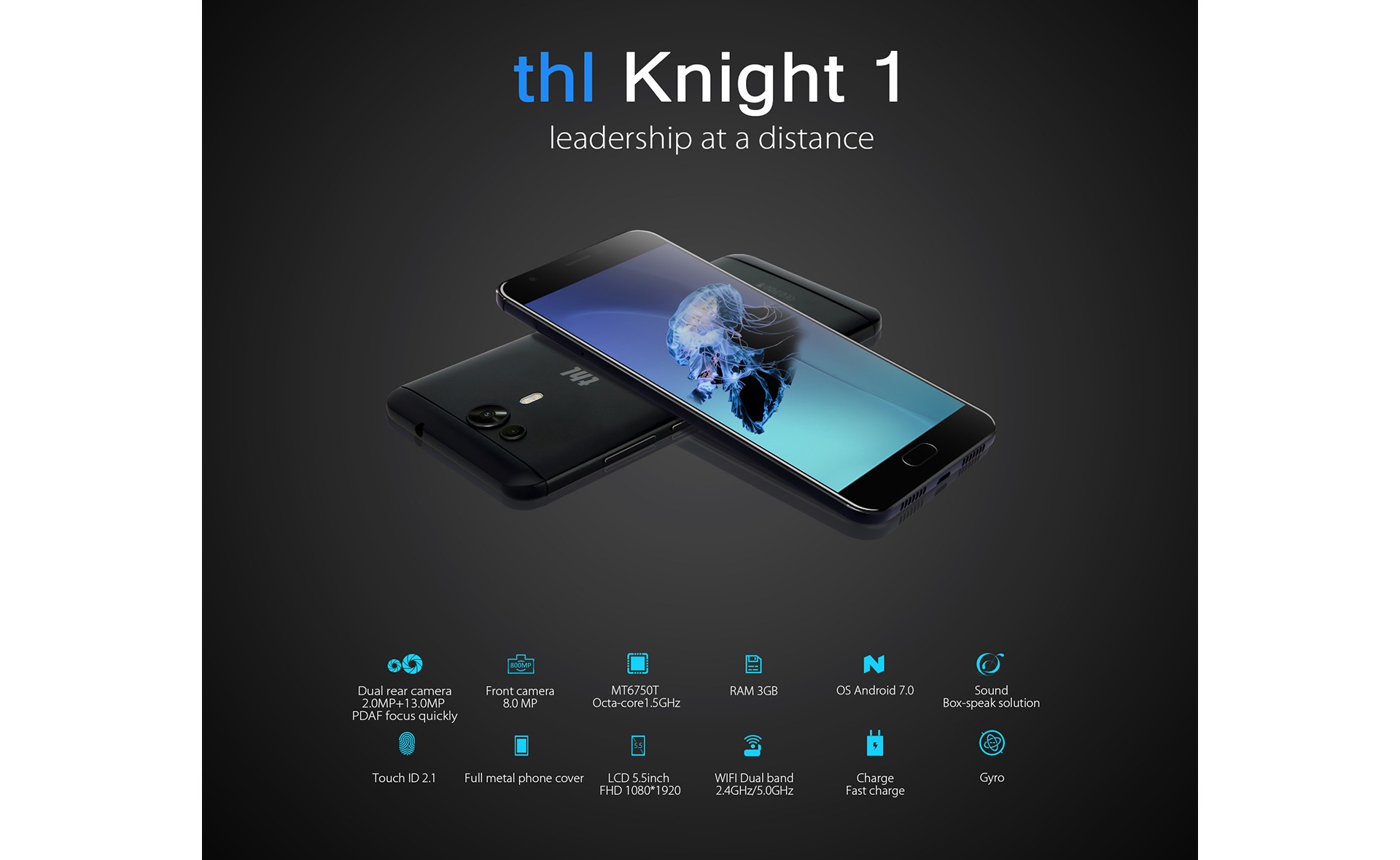 Picture of thl Knight-1  (Golden, Black) RAM:3GB, ROM:32GB, 4G LTE, 5.5inch FHD,  Fingerprint identification,