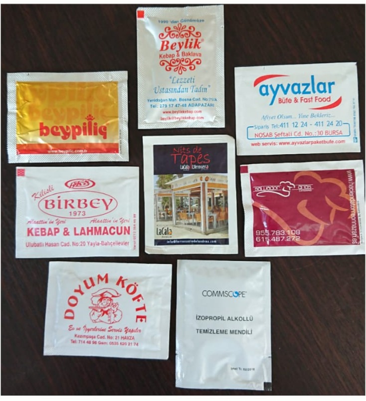 Picture of wet wipe, hand wipe, quality restaurant wipe, airline wipe, and all kinds of single packed items for discposable use